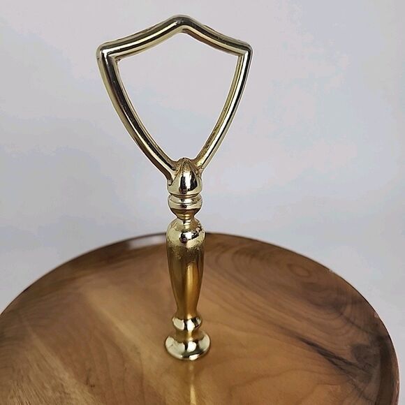 Oregon Made in USA Myrtlewood Gold Metal Handle Wooden Server Dish Brown Vintage - Picture 3 of 10